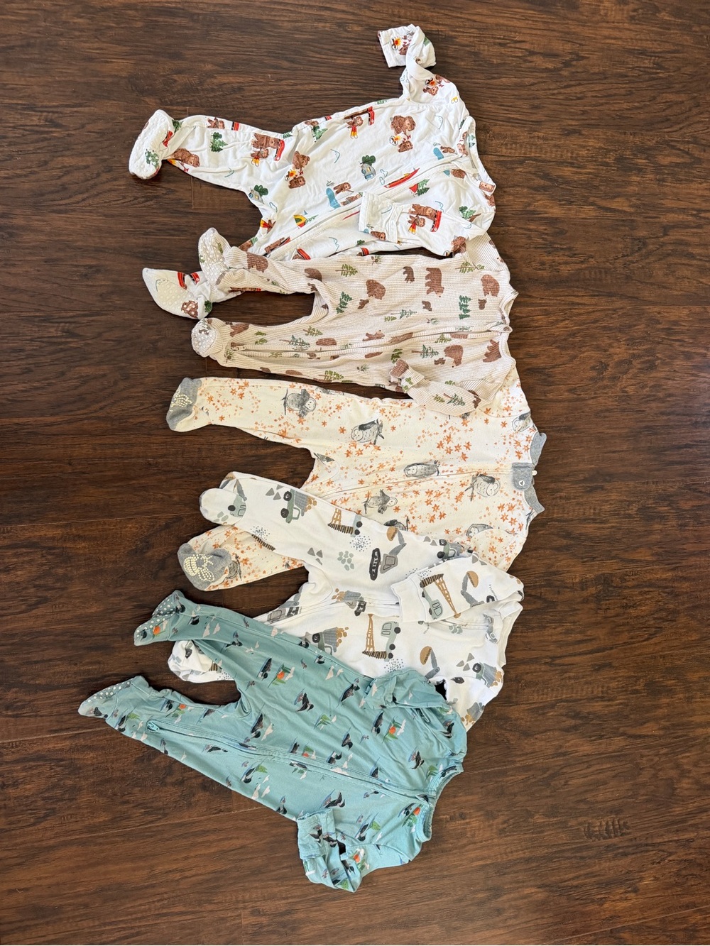 Bundle of Angel Dear (3) Burts Bees and Carters Zip Footie Pajamas: 3-6 mo
